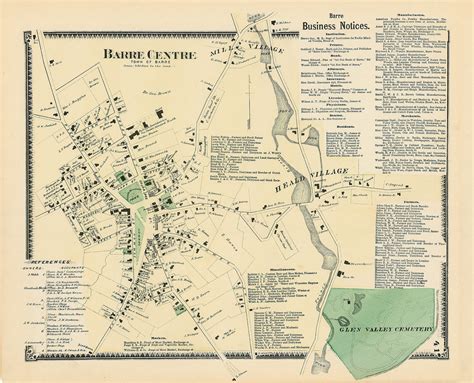 Village of BARRE, Massachusetts 1870 Map