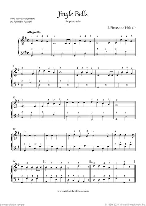 Jingle Bells By Traditional Piano Sheet Music Advanced Level ...