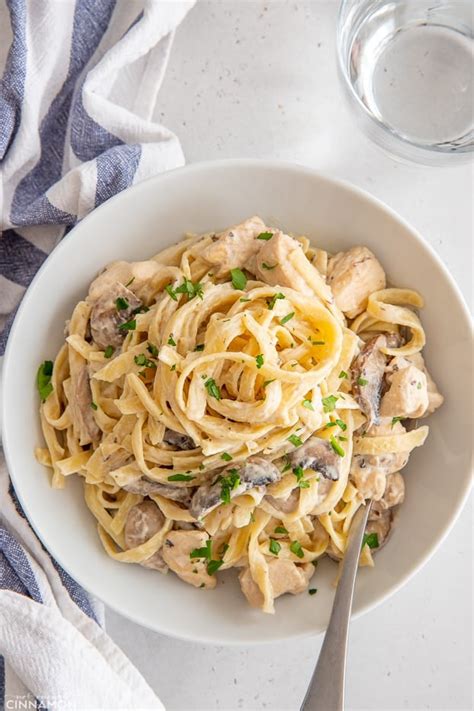 Dairy-Free Fettuccine Alfredo with Chicken & Mushrooms - Yummy Recipe