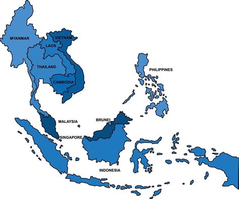Blue outline South East Asia map on white background. South East Asia Map, Southeast Asia, Map ...