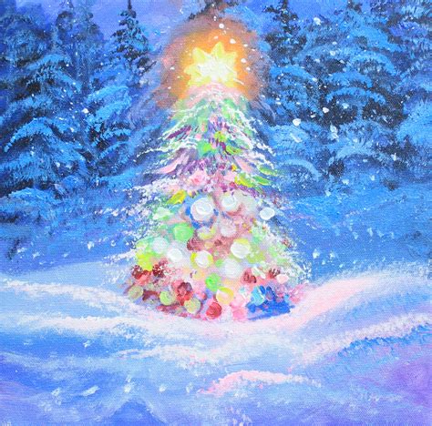 Buy Christmas Tree Snowy Painting BY ARTOHOLIC Handmade Painting by ...