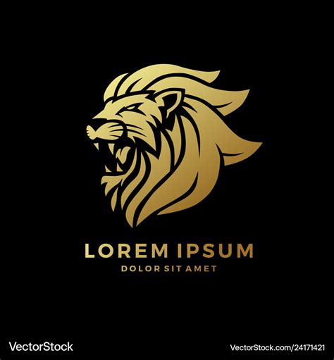 Roaring lion logo king gold on black background Vector Image