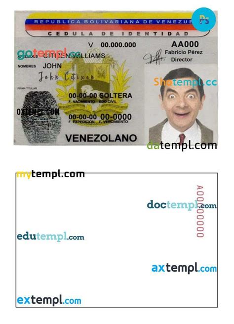 Venezuela ID example in PSD format, fully editable, with all fonts ...