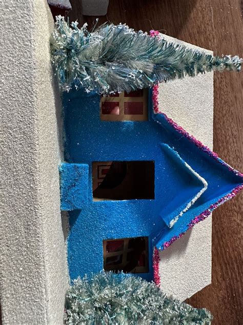 VINTAGE PUTZ Christmas Houses JAPAN GLITTER Cardboard Set of 3 | eBay
