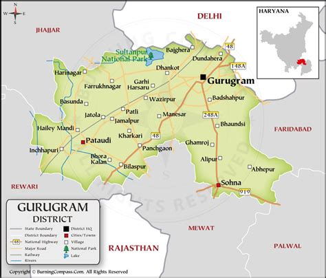 Gurugram District Map, Gurgaon District Map, Haryana, India