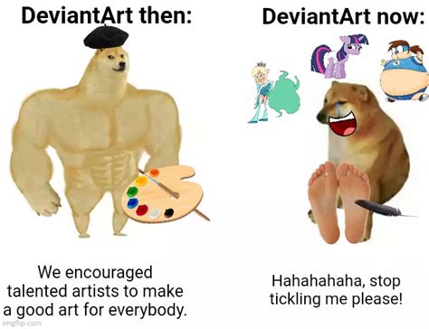 deviantart then vs now (swole doge vs cheems meme) by Rami-YT on DeviantArt