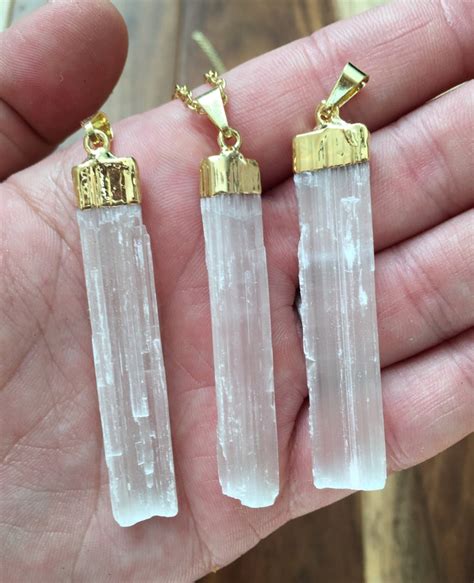 Selenite Pendant gold Selenite necklace selenite jewelry | Etsy