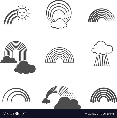 Black and white rainbow icons summer Royalty Free Vector