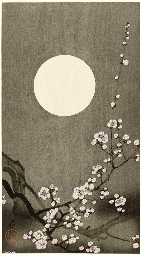 Blooming plum blossom at full moon (1900-1936) by Ohara Koson (1877-1945). Original from The ...