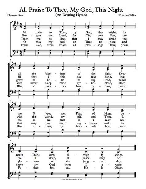 Free Choir Sheet Music – All Praise To Thee, My God, This Night (An Evening Hymn) – Michael Kravchuk