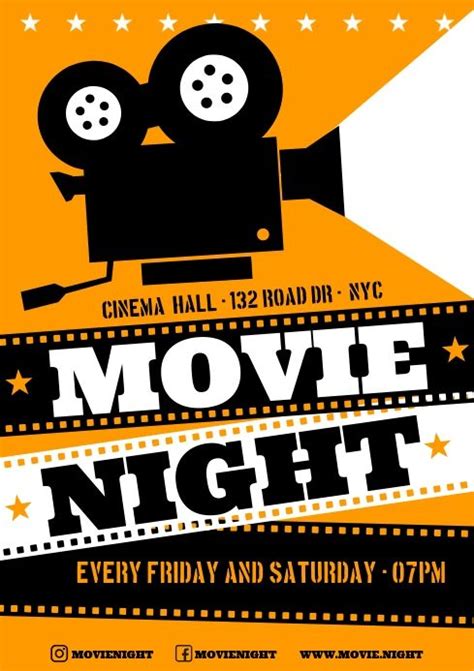 a movie night poster with an old fashioned camera