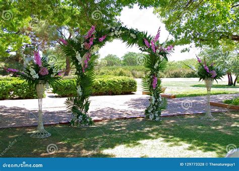 Beautifully Decorated Outdoor Wedding Venue Stock Photo - Image of chair, green: 129773328