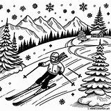 Mountain coloring Page With skiing Download Or Print For Free sketch template