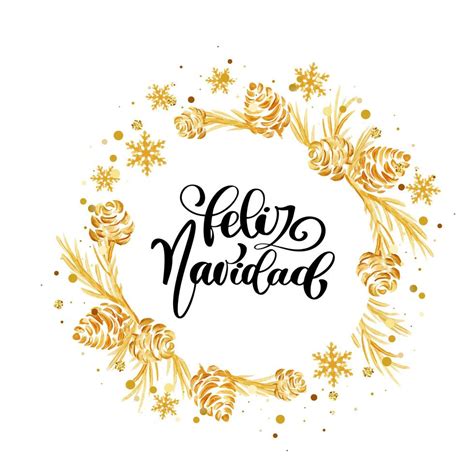 Golden Christmas wreath with Feliz Navidad calligraphy 1420862 Vector Art at Vecteezy