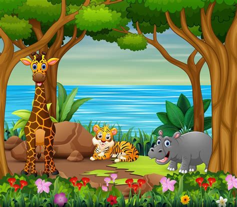 Wild animals cartoon living in the beautiful forest 5221096 Vector Art ...