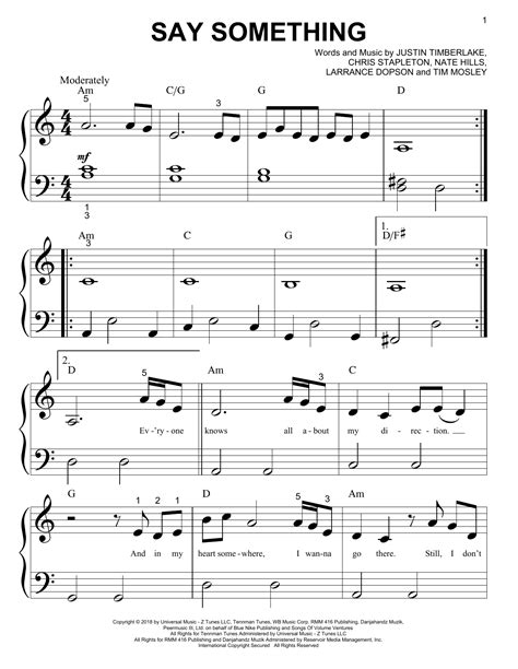 Say Something (feat. Chris Stapleton) by Justin Timberlake Sheet Music ...