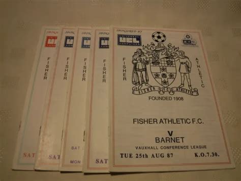 FIVE FISHER ATHLETIC Football Club Home Programmes seasons 1987-88 £1. ...