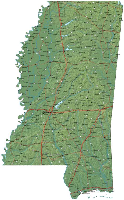 Detailed Mississippi Map - MS Terrain Map