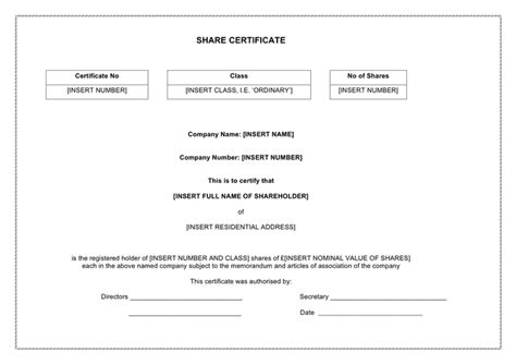 Shareholder Certificate Template