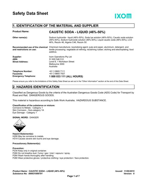 Caustic Soda) Material Safety Data Sheet PDF Sodium, 54% OFF