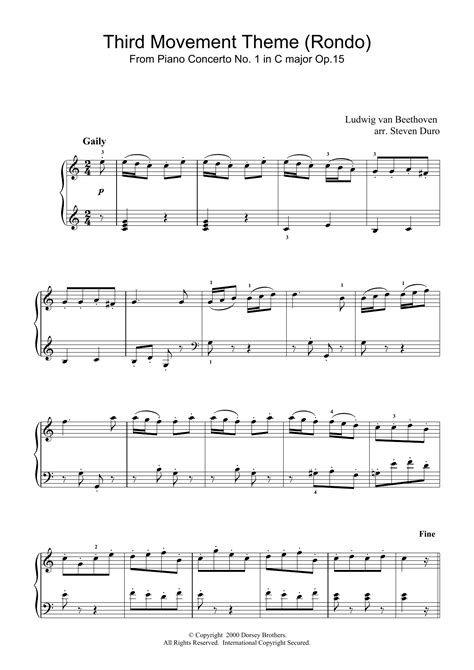 Piano Concerto No.1 in C Major Op.15, Rondo by Ludwig van Beethoven Sheet Music for Beginner ...