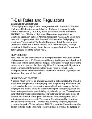 Fillable Online T-Ball Rules and Regulations Fax Email Print - pdfFiller