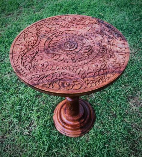 PORTABLE ROUND OLD Pine Wooden Coffee Table Home Furniture for Living ...