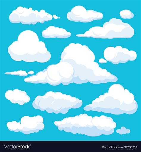 Fluffy cartoon clouds shine sky weather Royalty Free Vector