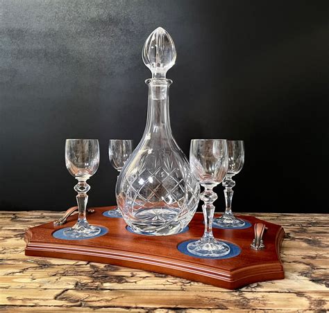 Crystal Port/Wine Decanter Set with 4 Glasses and Tray | Pronto Images ...