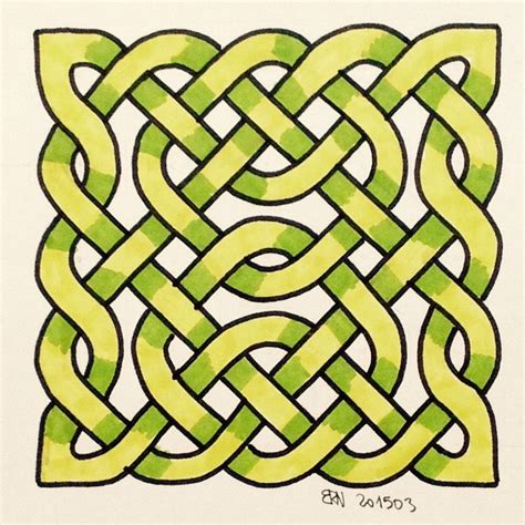 a drawing of a celtic knot in green and yellow