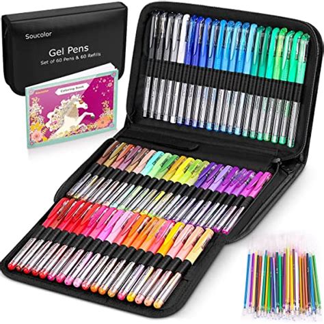 Soucolor Gel Pens with Adult Coloring Books, 120 Pack-60 Gel Pens with ...