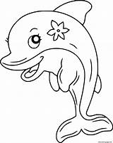 Cute Dolphin With A Flower Coloring Page Printable sketch template