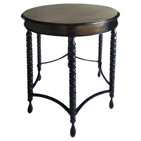Antique French Round Oak Side Table with Bobbin Legs at 1stDibs