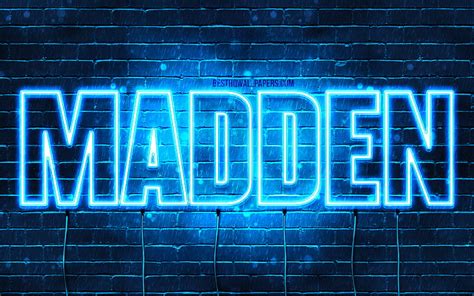 Madden with names, horizontal text, Madden name, Happy Birtay Madden, blue neon lights, HD ...