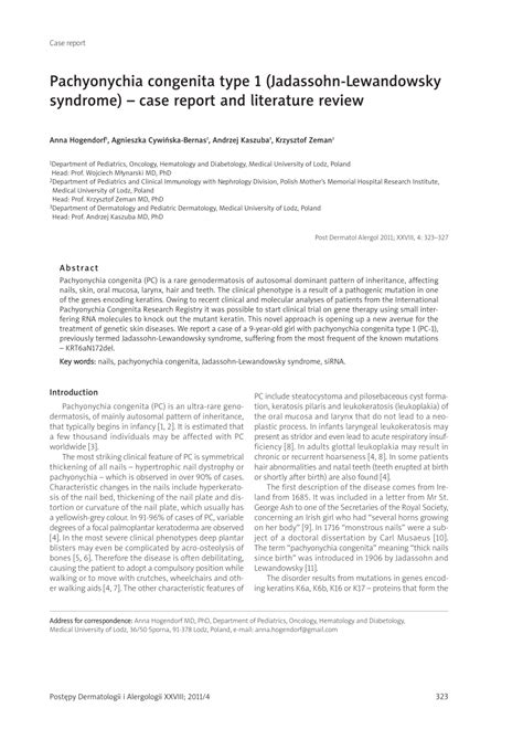 (PDF) Pachyonychia congenita type 1 (Jadassohn-Lewandowsky syndrome ...