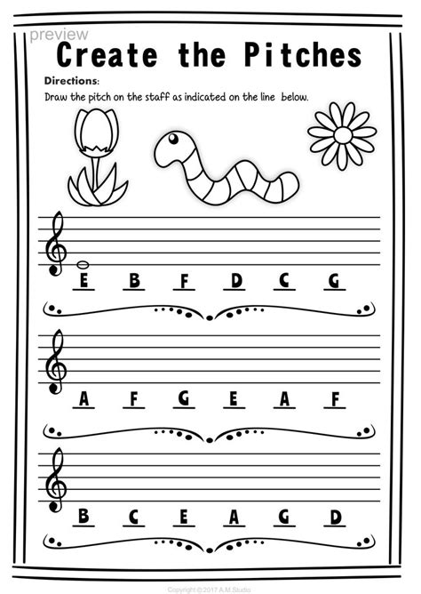 Treble Clef Note Naming Worksheets for Spring | Music theory worksheets, Music lessons for kids ...