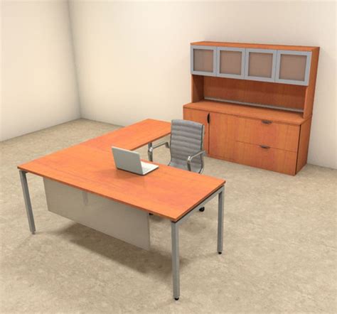 4pc L Shaped Modern Contemporary Executive Office Desk Set, #OF-CON-L71 - H2O Furniture