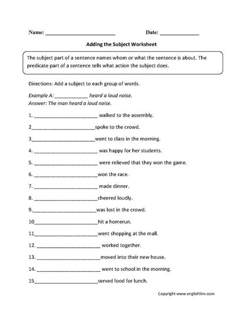 Pin on class 4 | Subject and predicate worksheets, Subject and predicate, English grammar worksheets