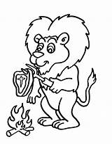 Coloring Page  Easy Animals Plus Animal Lion Eat Meat sketch template