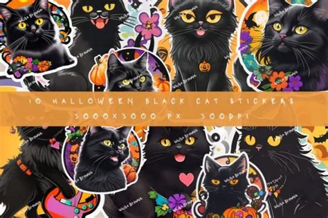 10 Halloween Black Cat Stickers AI Graphic by WhiteBrownie · Creative Fabrica