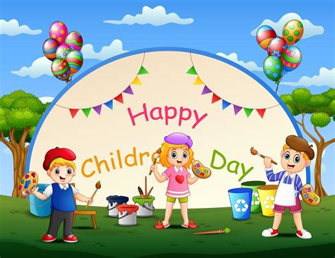 Happy children's day template with kids painting 6413017 Vector Art at Vecteezy