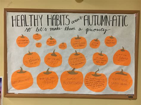 Fall or autumn bulletin board with pumpkins, healthy habits, health and ...