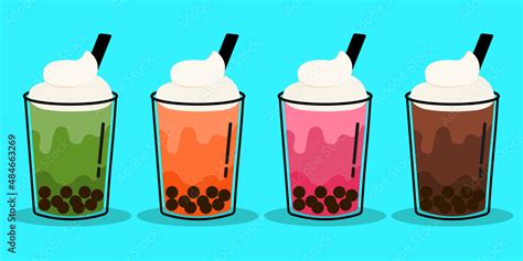 Yummy Bubble Tea Ice Drink Flavors Set Cute Animated Vector Stock Vector | Adobe Stock