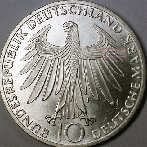 1972 F German 10 Marks Silver Coin Olympic Games Commemorative Munich ...