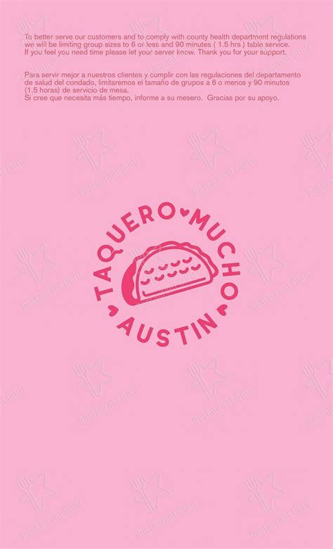 Menu at Taquero Mucho restaurant, Austin, 508 West Ave