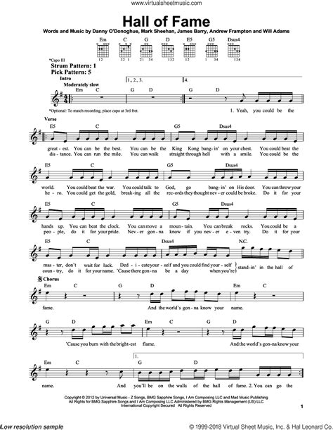 Hall Of Fame sheet music for guitar solo (chords) (PDF)