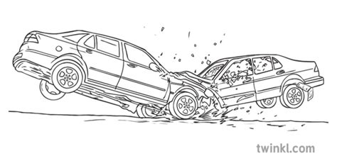 Car Crash Accident KS3 Black and White Illustration - Twinkl