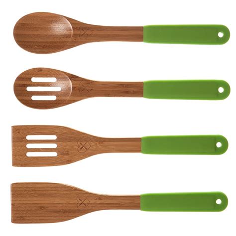 Eco Friendly Bamboo Utensil Set With Silicone Handle For Non Stick Cookware - Buy Bamboo Utensil ...