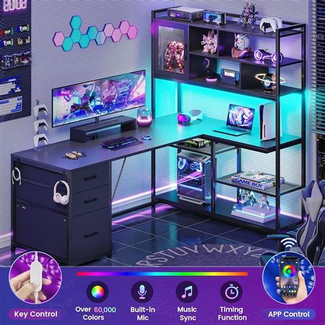 L Shaped Computer Desk Gaming Desk 3 Drawers and Bookshelf - On Sale ...