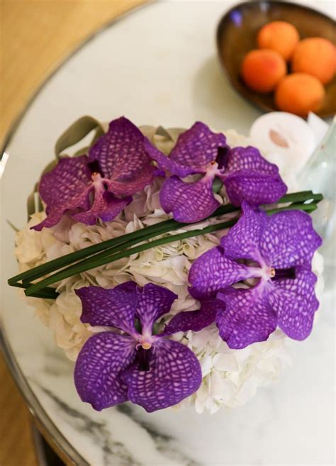 Orchid, hydrangea and air plant flower arrangement at Mandarin Oriental, Paris Luxury Family ...